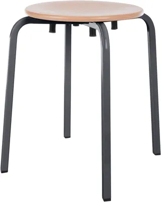 Image de Tabouret de gymnastique, modèle exclusif avec assise en bois, diamètre 35 cm, hauteur d'assise 48 cm, structure anthracite