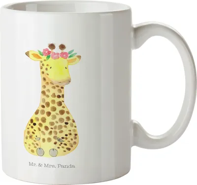 Produktbild von Mr. & Mrs. Panda Tasse Giraffe Blumenkranz - Weiß - Geschenk, Abenteurer, Afrika, Teebecher, Trinkbecher, Kaffeetasse, Selbstliebe, Freundin, Becher, Keramiktasse