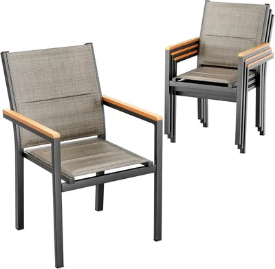 Produktbild von Gartenstühle - Stapelbare Esszimmerstühle - 4er-Set - Aluminium - Textilene - Armlehnen - Leinenbraun