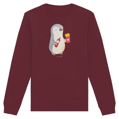 Produktbild von Mr. & Mrs. Panda Nachhaltiger Pullover Pinguin Pommes Größe XL - Burgundy - Geschenk, Sweatshirt, für Freundin, Freund, Rundhals, Frauen, Baumwoll, Valentinstag, Sweater