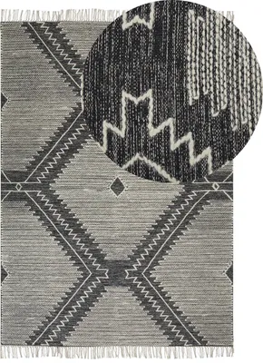 Produktbild von BELIANI Teppich Schwarz/Weiß aus Baumwolle 160 x 230 cm geometrisches Muster Rechteckig Kurzflor im Boho-Stil Wohn- und Schlafzimmer