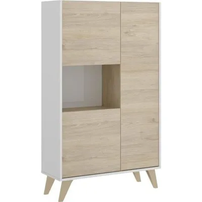Produktbild von 3-türiges hohes Sideboard - Nachbildung Eiche und Weiß 81 x 43 x Höhe 135 cm