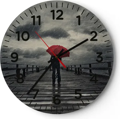 Produktbild von Wanduhr - Rund - Glasuhr - Meer Brücke Sturm - 40x40cm - Schleichendes Uhrwerk - Lautlos - zum Aufhängen bereit - Dekoration Modern - Wanddekoration aus Glas - C4AR40x40-3684