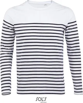 Immagine prodotto di SOLs 03099 | Camicia Uomo Maglietta a maniche lunghe a righe Matelot - Colore: Bianco/Navy - Taglia: XXL