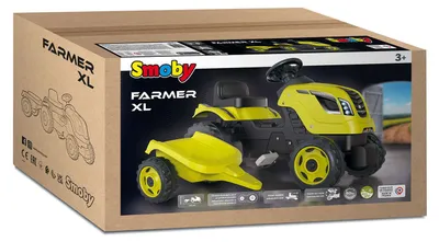Image de Smoby-Farmer XL tracteur vert pour enfants avec pédales, très résistant, avec remorque, volant avec klaxon, siège réglable, à partir de 3 ans (7600710130)