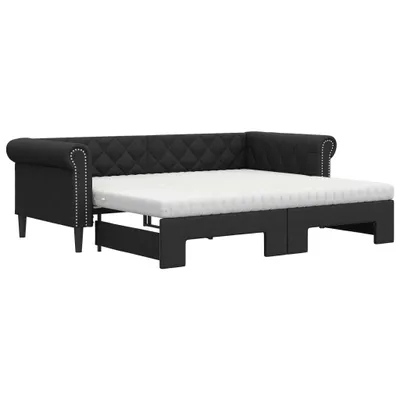 Image de vidaXL Lit de jour extensible avec matelas noir 90x200 cm similicuir