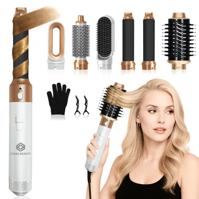 Produktbild von Fleau Beauty Lockenstab – PRO Edition – Multistyler – Haartrockner– Lockenwickler – Stylingbürste – Fohnbürste – 6 in 1 Set – Weiß
