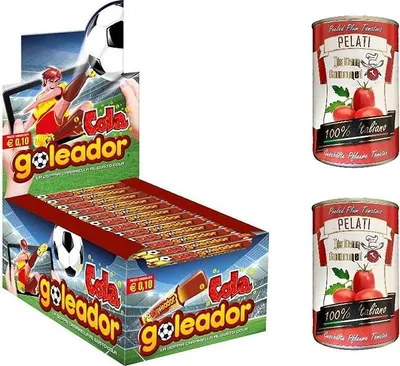 Produktbild von Goleador Cola Geschmack italien Bonbon Lollies 200 Stücke + Italian Gourmet 100% italienische geschälte Tomaten dosen 2x 400g