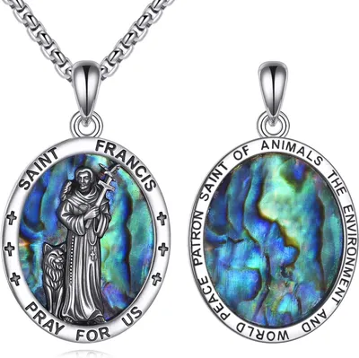 Productafbeelding van Halsketting Sint Franciscus, zilver (S925), medaillon voor dieren, religieus