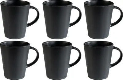 Produktbild von Kaffeetassen - 440 ml - Schwarz matt - Steingut - 6er Set