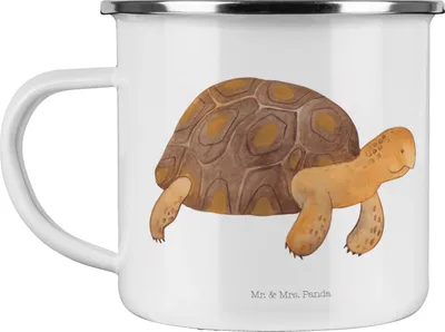 Produktbild von Mr. & Mrs. Panda Emaille Tasse Schildkröte Marschieren - Weiß - Geschenk, Pott, Abenteuer, Inspiration, becher, Lieblingsmensch, Meer, metallbecher, Neustart, Teetasse
