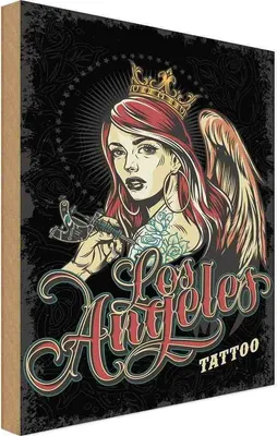 Produktbild von vianmo Holzschild 40x30 cm Tattoo Los Angeles Amerika USA
