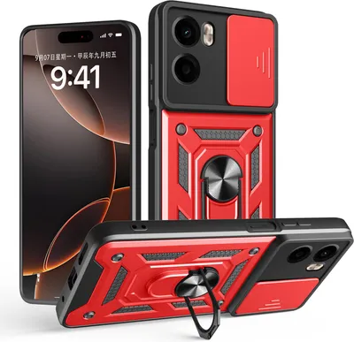 Produktbild von Outdoor Panzer Hülle für Motorola Moto G05 / E15 Handyhülle mit Kameraschutz Ringhalter in Rot