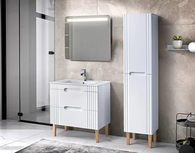Zdjęcie produktu dla Szafka Łazienkowa 80 Cm Z Umywalką, Lustrem Led I Nóżkami