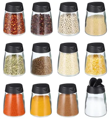 Immagine prodotto di Set di 12 contenitori per spezie da 150 ml, con doppio coperchio, in vetro privo di BPA, ermetici