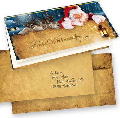 Produktbild von Nordpol Express Weihnachtskarten Set (10 Sets) mit Umschlag und mit Einlegeblätter Einleger zum bedrucken