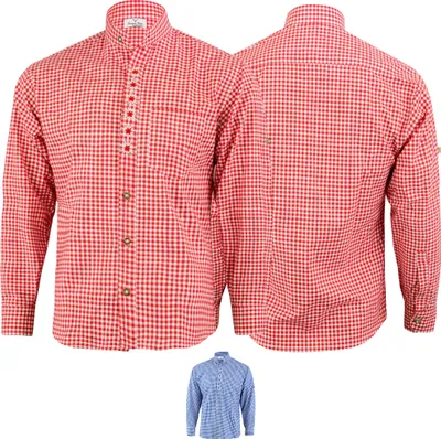 Produktbild von Trachtenhemd Edelweiß-Stickerei stehkragen 100% Baumwolle, Größe:XL, Farbe:Rot