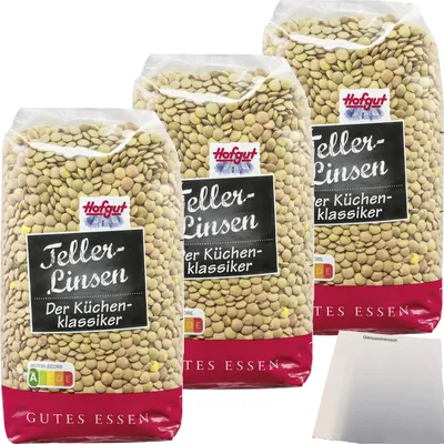 Produktbild von Hofgut Tellerlinsen 3er Pack (3x500g Beutel) + usy Block