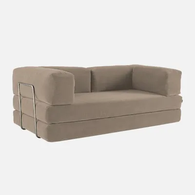 Produktbild von sweeek - 3-Sitzer-Schlafsofa im Vintage-Stil mit Cordbezug und verchromtem Außengestell - Taupe