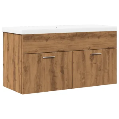 Produktbild von vidaXL Waschbeckenunterschrank mit Einbaubecken Artisan-Eiche