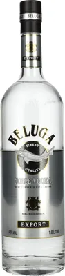 A bottle of Beluga Noble Vodka Export.