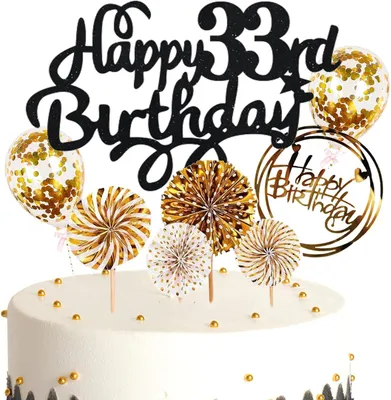 Imagen del producto de Decoración para pastel, 33 cumpleaños, con purpurina, en colores  y dorado, ideal para decorar pasteles