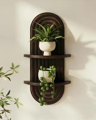 Imagen del producto de Estantería de madera de 2 niveles, color nogal, ideal para salones y oficinas