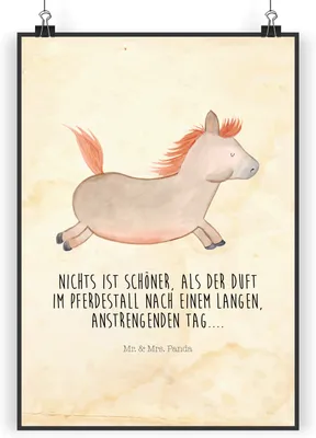 Produktbild von Mr. & Mrs. Panda Bild Pferd Springen DIN A5 - Vintage - Geschenk, drucke, Bauernhof, Wanddekoration, Pferdestall, Plakat, Pony, Stall, Pferde, Posterdruck, Wandbild