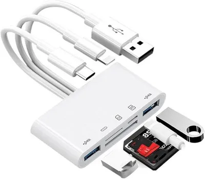 Image de Lecteur de cartes SD - Hub 5 en 1 - Compatible avec les appareils iPhone/iPad, USB-C et USB-A, avec emplacements pour cartes Micro-SD et SD