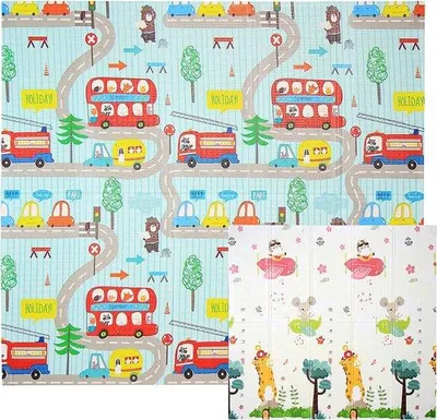 Productafbeelding van CCLIFE - Babyspeelmat - Gemaakt van XPE-Schuim - Opvouwbaar Antislip - Dubbelzijdig gebruik - Waterdicht met Maataanduiding - 196 x 176 x 1 cm - Kleurrijke mat - Speelmatten en Vloergymnastiek - Weg en Vleermuizeg