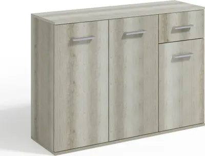 Produktbild von Masseno Kommode GIACOMO V 112 cm Sideboard mit 1 Schubladen und 3 Türen für Wohnzimmer Schlafzimmer Modern 112x33x85 cm Hellgrau / Hellgrau