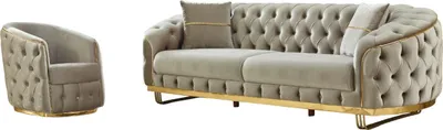Produktbild von Villa Möbel Sofa Set Bellezza Taupe Stellvariante:2+1 Handmade, pflegeleichter Mikrofaser Samtstoff