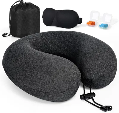 Produktbild von Nackenkissen Flugzeug, Reisekissen 100% Memory Foam, Nackenhörnchen Erwachsene, Nackenkissen Reise mit 3D-Schlafmaske, Ohrstöpsel, Tasche Ideal Für Reisen Mit Flugzeug, Auto, Zug