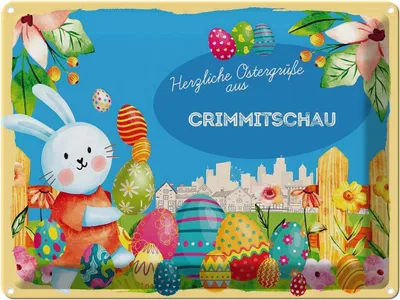 Produktbild von vianmo Blechschild 30x40 cm Ostern Ostergrüße CRIMMITSCHAU Gruß