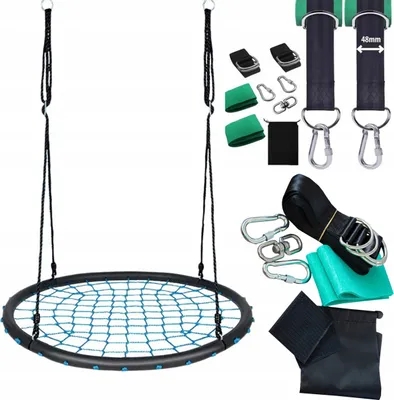 Image de 4iQ Balançoire, Nid de cigogne pliable Balançoire de jardin pour enfants, aire de jeux + sangles