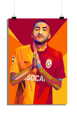 Produktbild von Hakim Ziyech Poster - Fußball Poster - Galatasaray S.K. Poster - Trikot Poster - Wpop Poster - Abstraktes Poster - 61x91cm - Perfekt zum Einrahmen