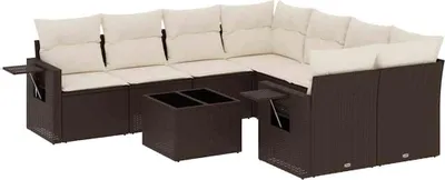 Produktbild von vidaXL 9-tlg. Garten-Sofagarnitur mit Kissen Braun Poly Rattan