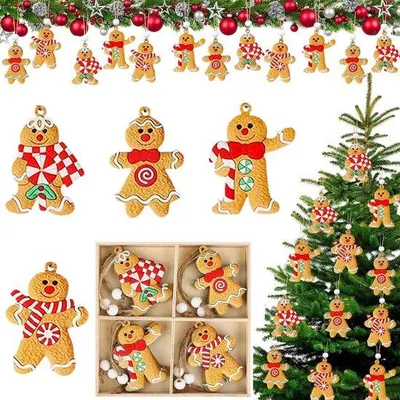 Productafbeelding van 12 Stuks Ornament Peperkoek Man Kersthangers voor Kerstversiering