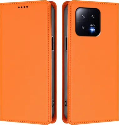 Produktbild von Handyhülle für Xiaomi 13, Kunstleder Klapphülle Stoßfeste Magnetische Hülle mit Ständer Orange