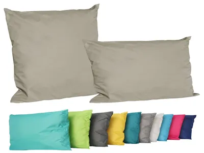 Produktbild von 2er Set Outdoor Lounge Kissen Set 45x45cm + 30x50cm Dekokissen Inkl. Füllung Wasserfest Sitzkissen Garten Lotus Effekt, Farbe:Taupe