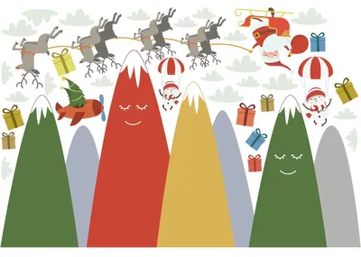 Image de Autocollant mural représentant le Père Noël et ses rennes, 50 x 75 cm