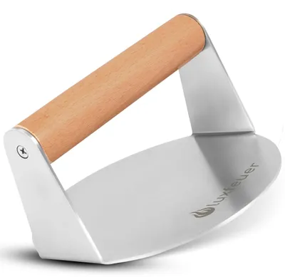 Smash Burgerpresse Edelstahl Ø14 cm mit Holzgriff + 20x Papier