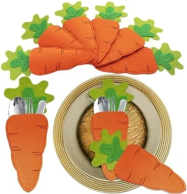 Produktbild von WEITAPYT Besteckhalter Filz Ostern, 6pcs Bestecktaschen Ostern, Besteckbeutel Ostern, Besteckhalter Karotte, Oster-Filz-Utensilienhalter, Wiederverwendbar Karotteform Bestecktasche Tischdeko