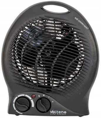 A black electric fan heater with controls and branding.