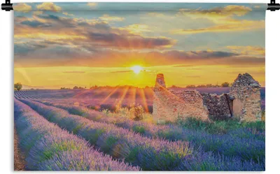 Produktbild von MuchoWow® Wandteppich Wandbehang Lavendel - Sonnenuntergang - Ruine - Lila 60x40 cm Tapisserie Dekoration Wandtuch - Wanddekorationen