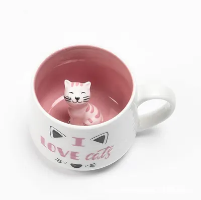 3D-Katzenbecher 300 ml Keramik Katzenmotiv Geschenk