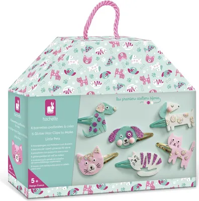Produktbild von Janod - Set zum Basteln von 6 Haarspangen - Katze und Hund - Kit Kreatives Gesta