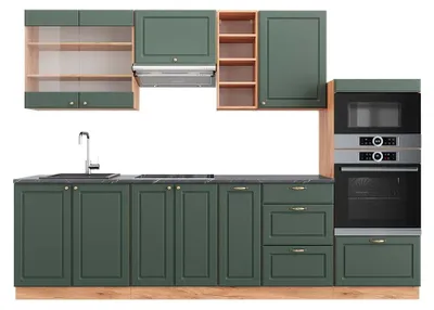 Produktbild von Küchenzeile Vicco Fame-Line Grün-Gold Landhaus/Goldkraft Eiche 280 cm , AP Anthrazit, Model 42546
