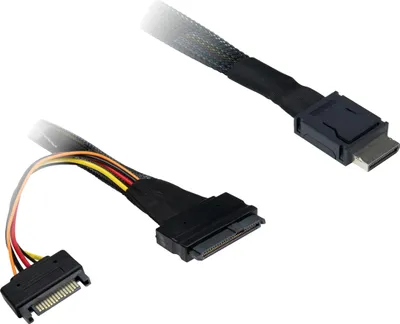 Produktbild von Inter-Tech 88885642, 0,75 m, OCuLink SFF-8611, U.2 SFF-8639 + SATA Power 15p, Gerade, Gerade, 32 Gbit/s