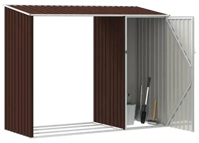 Obrázok produktu pre Záhradný domček – kovová úložná budova – 245 x 98 x 159 cm – vodotesná – plastový rám – hnedá